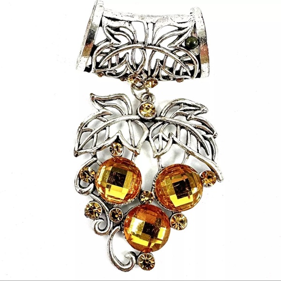 Scarf Pendant - Decorative Grapes and Grape Leaves - Slide Charm Accessory - Picture 1 of 1